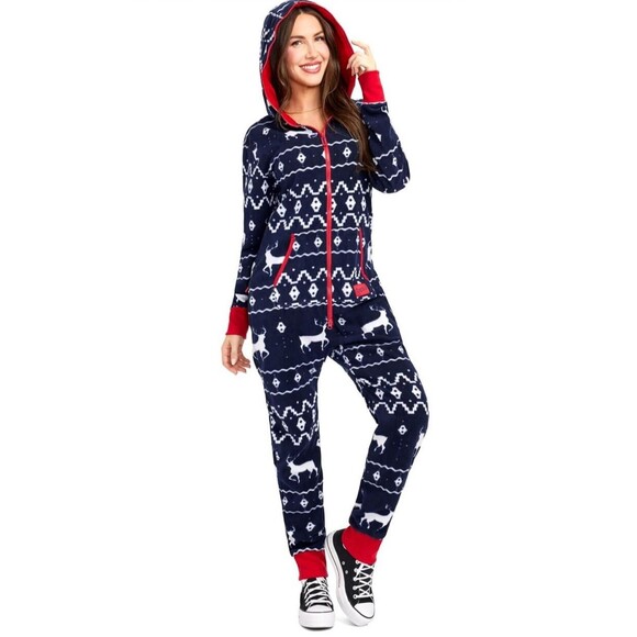 Womens Tipsy Elves Blue Artic Design Reindeer JUMPSUIT Adult Size Small NWT - Picture 1 of 16